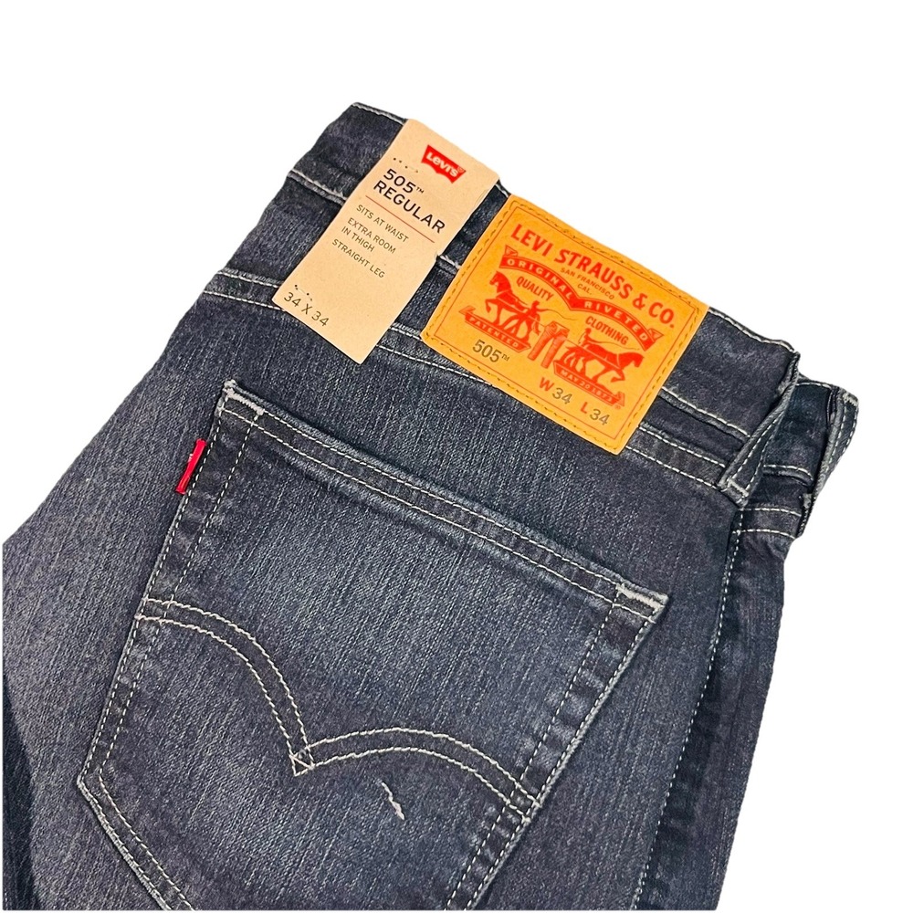 NWT Levi's 505 Jeans Mens 34x34 Blue Regular Fit Straight Leg Stretch Denim Pant
